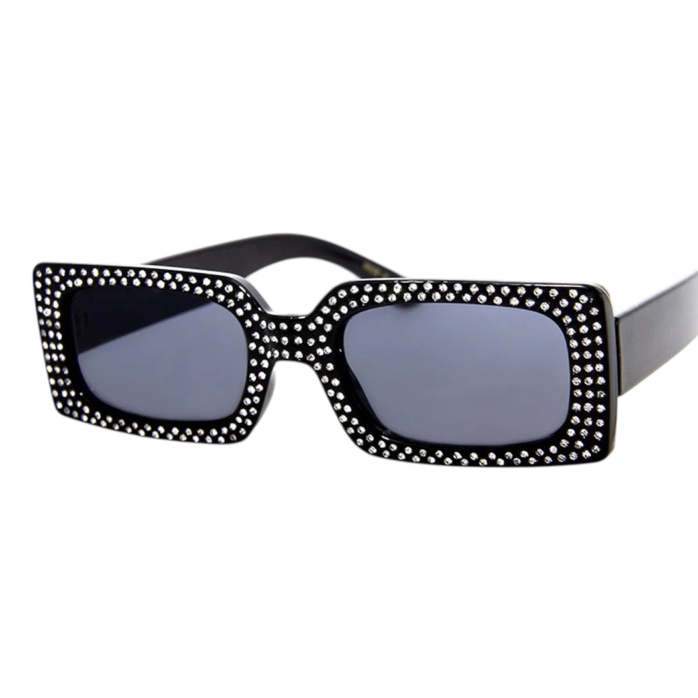 AJ Morgan ASOS black rectangular rhinestone frame diva sunglasses